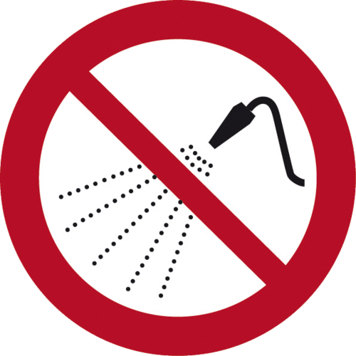 Mit Wasser spritzen verboten